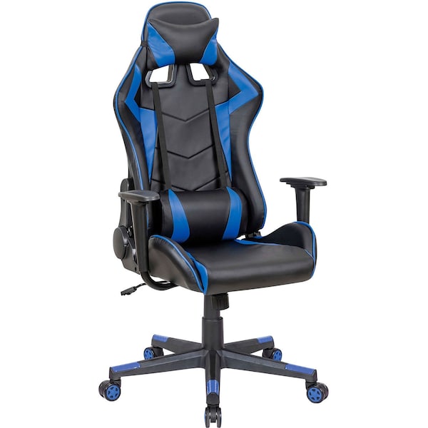 Global Industrial High Back Gaming Chair, Bonded Leather, Black/Cobalt Blue 695853BL - main